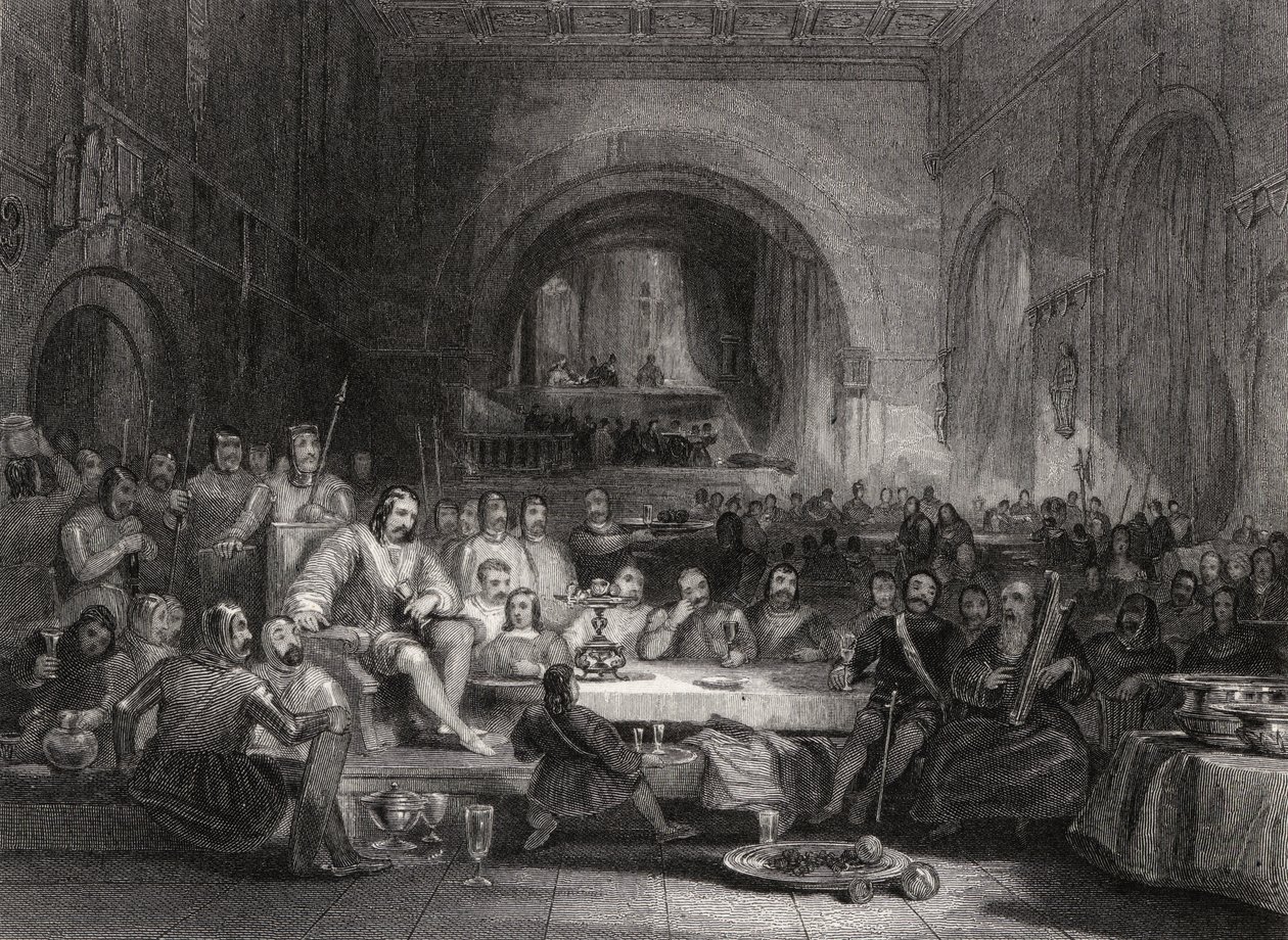 Prins Llewellyn och hans baroner, graverad av William Radclyffe (1783-1855) av George Cattermole