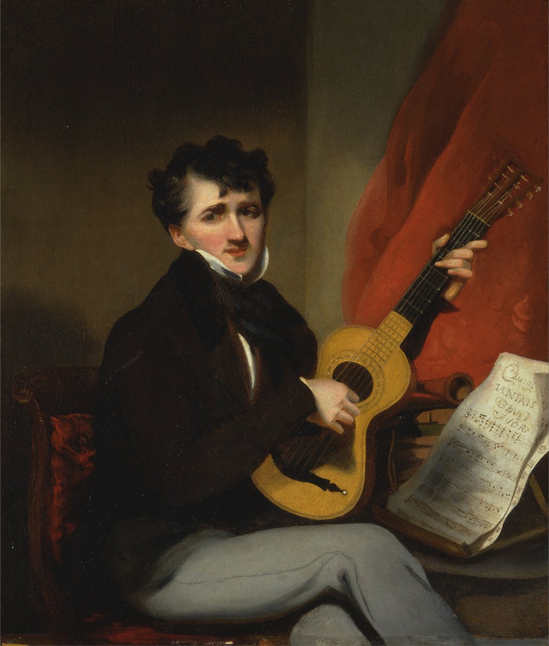 Porträtt av en man som spelar en gitarr av George Chinnery