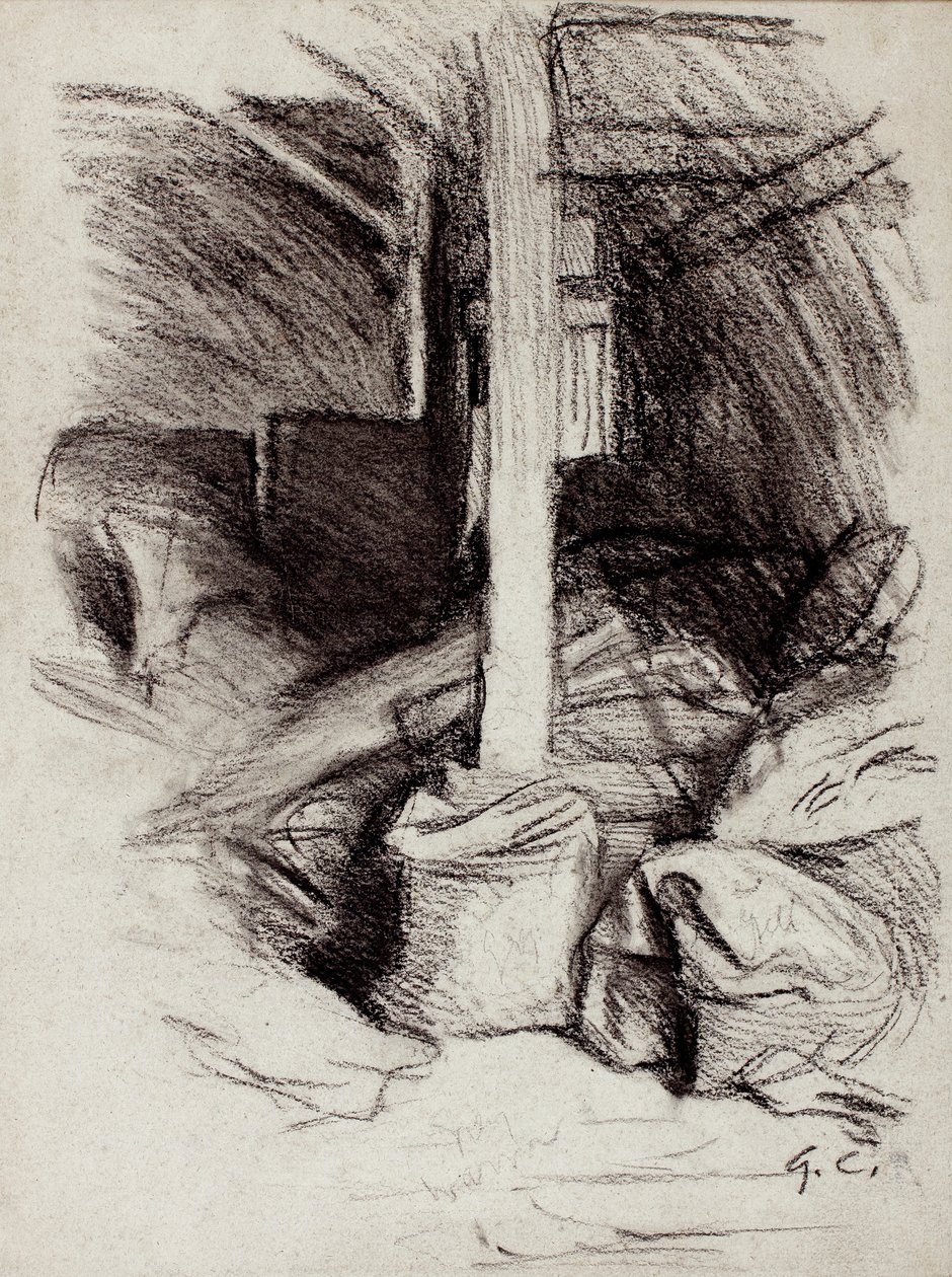 Ladugårdsinredning (kol på papper) av George Clausen