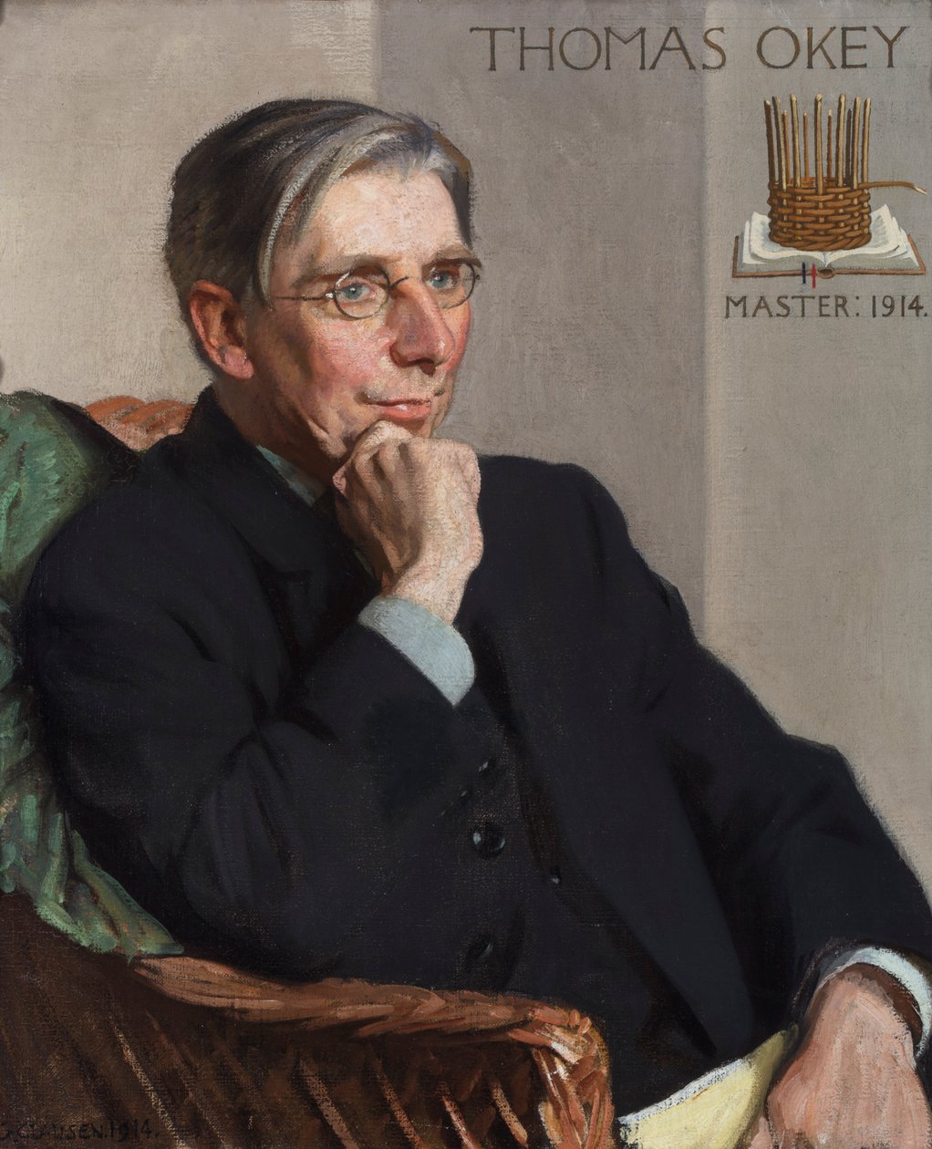 Porträtt av Thomas Okey, Master of the Art Workers Guild, 1914 av George Clausen