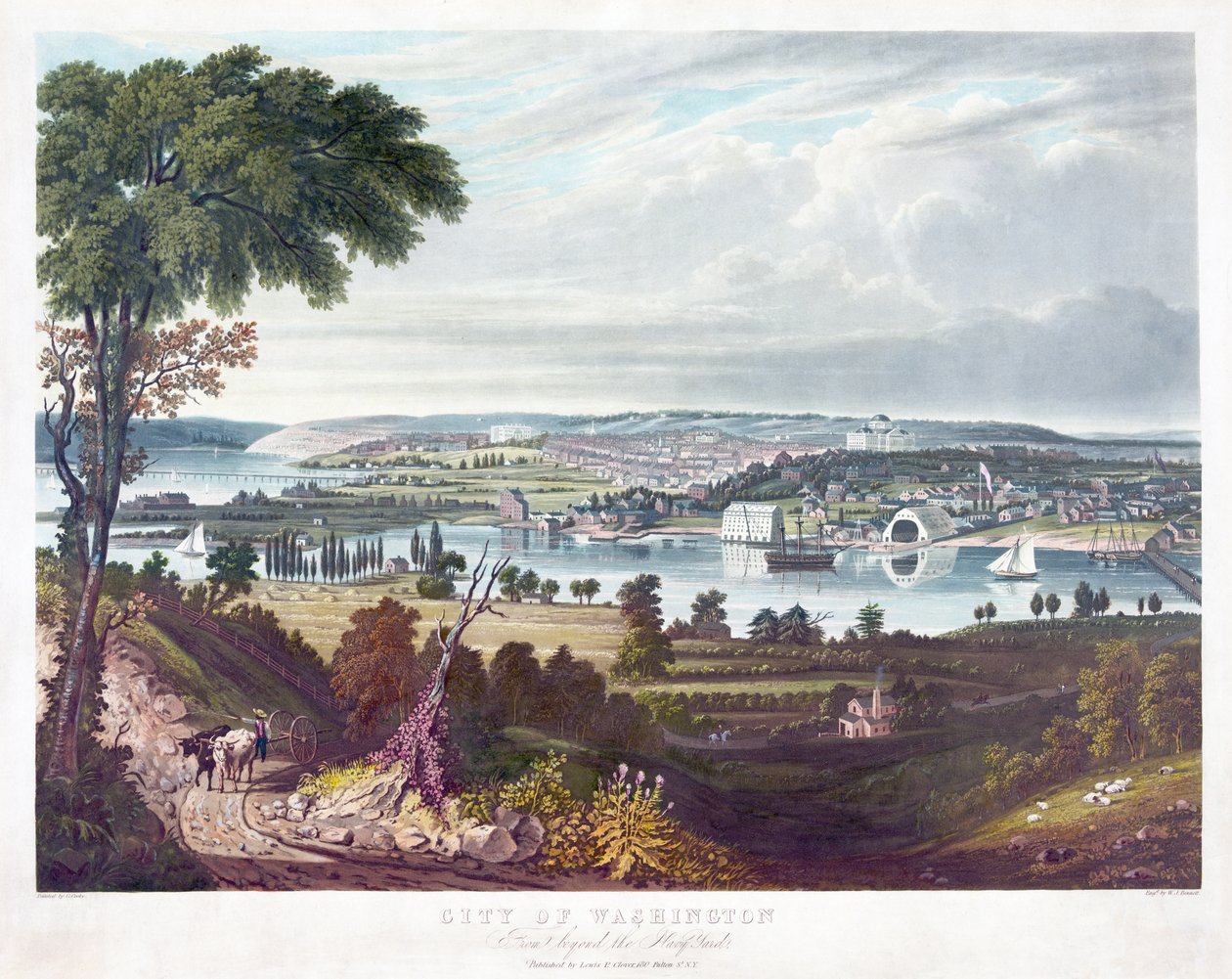 Staden Washington från Beyond the Navy Yard, gravyr av William James Bennett (1787-1844) c.1834 av George Cooke
