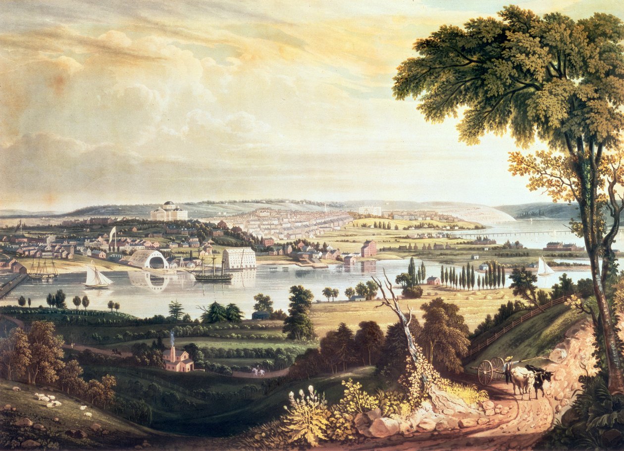 The City of Washington från andra sidan Navy Yard, graverad av William James Bennett, c.1824 (akvatint) av George Cooke