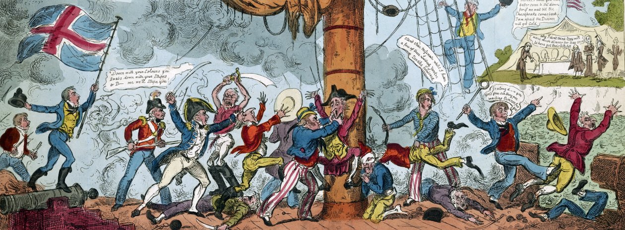 Tecknad film föreställande ett brittiskt boardingparty, 1813 av George Cruikshank