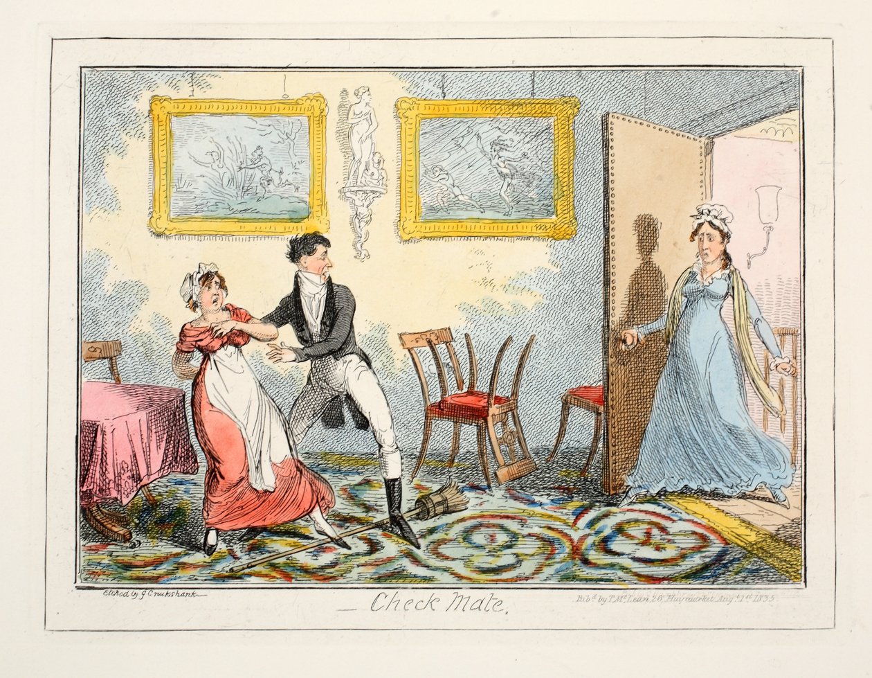 Check Mate, 1835 (handfärgad gravyr) av George Cruikshank