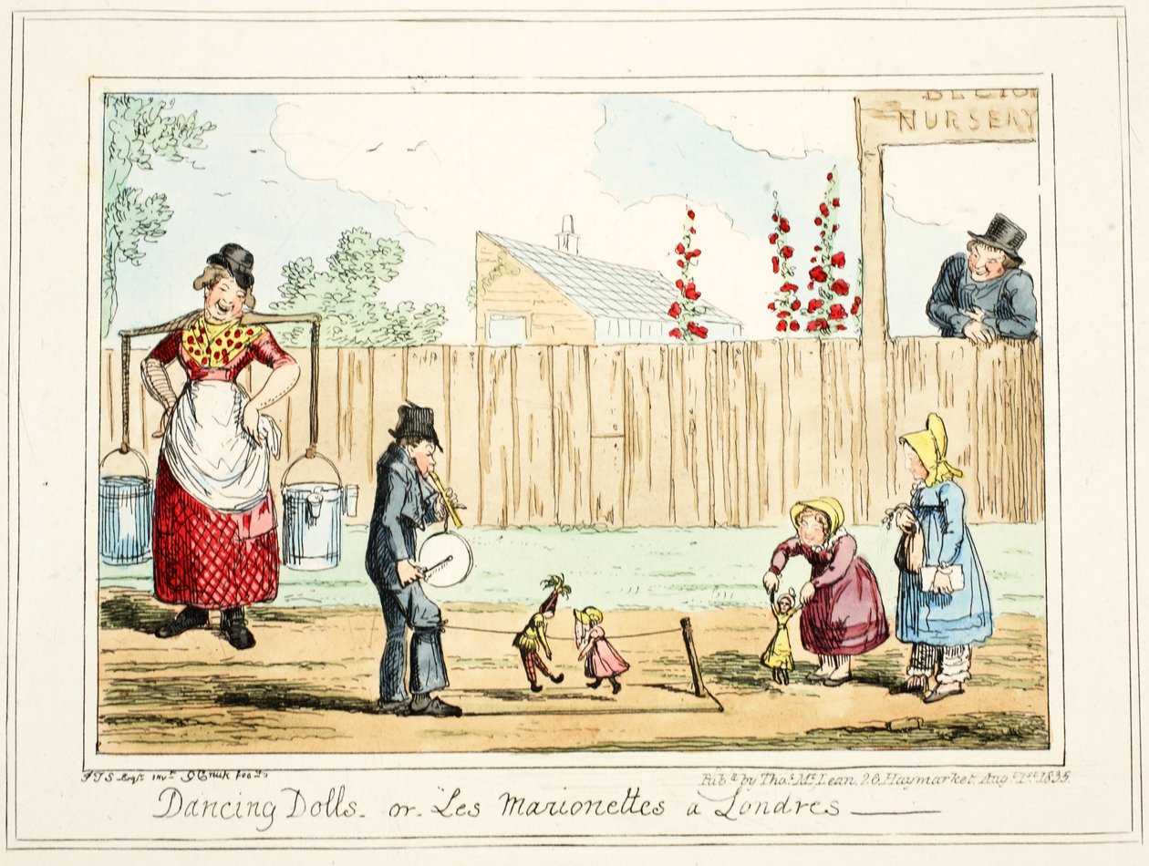 Dansande dockor eller "Les Marionettes a Londres", 1835 (handkolorerat gravyr) av George Cruikshank
