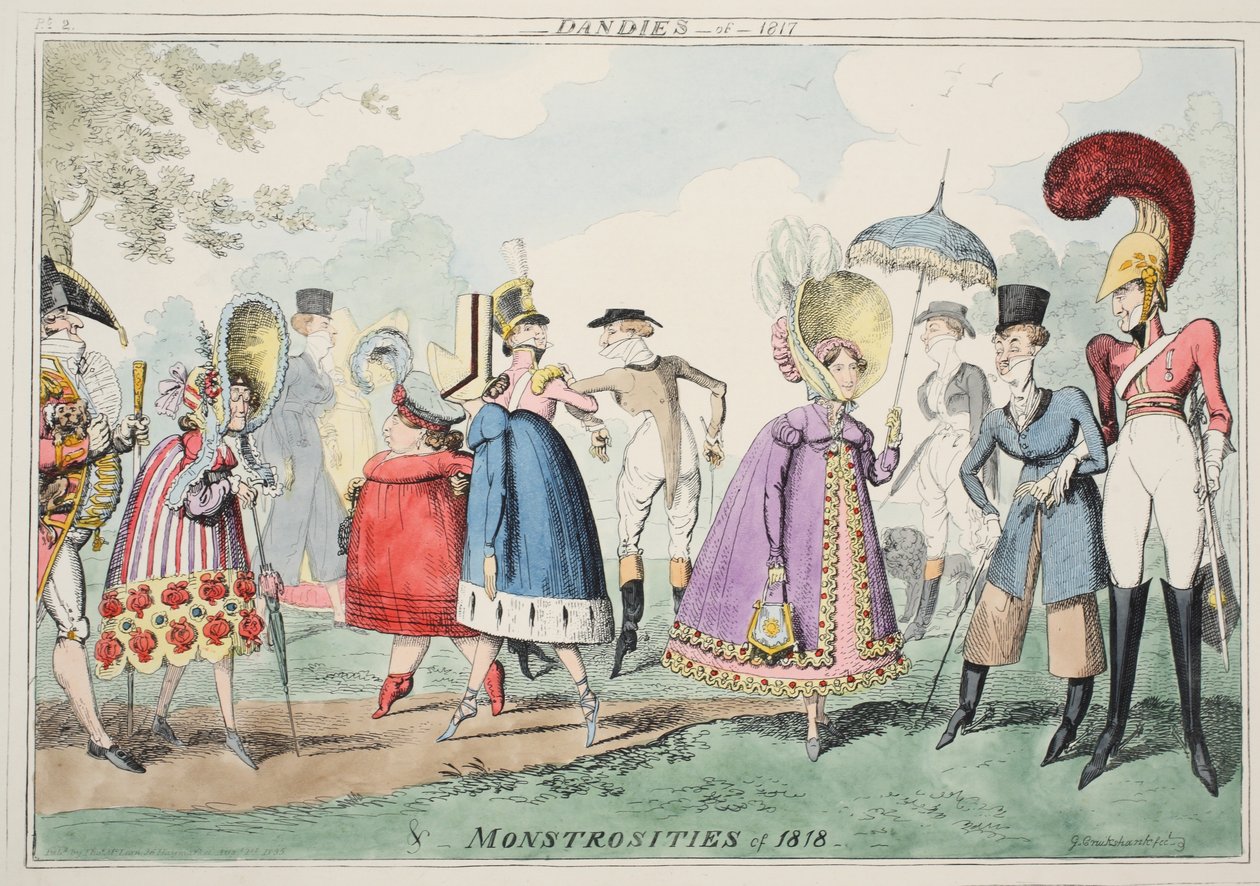 Dandies av 1817 och Monstrosities av 1818, pub. 1835 (handfärgad akvatint) av George Cruikshank