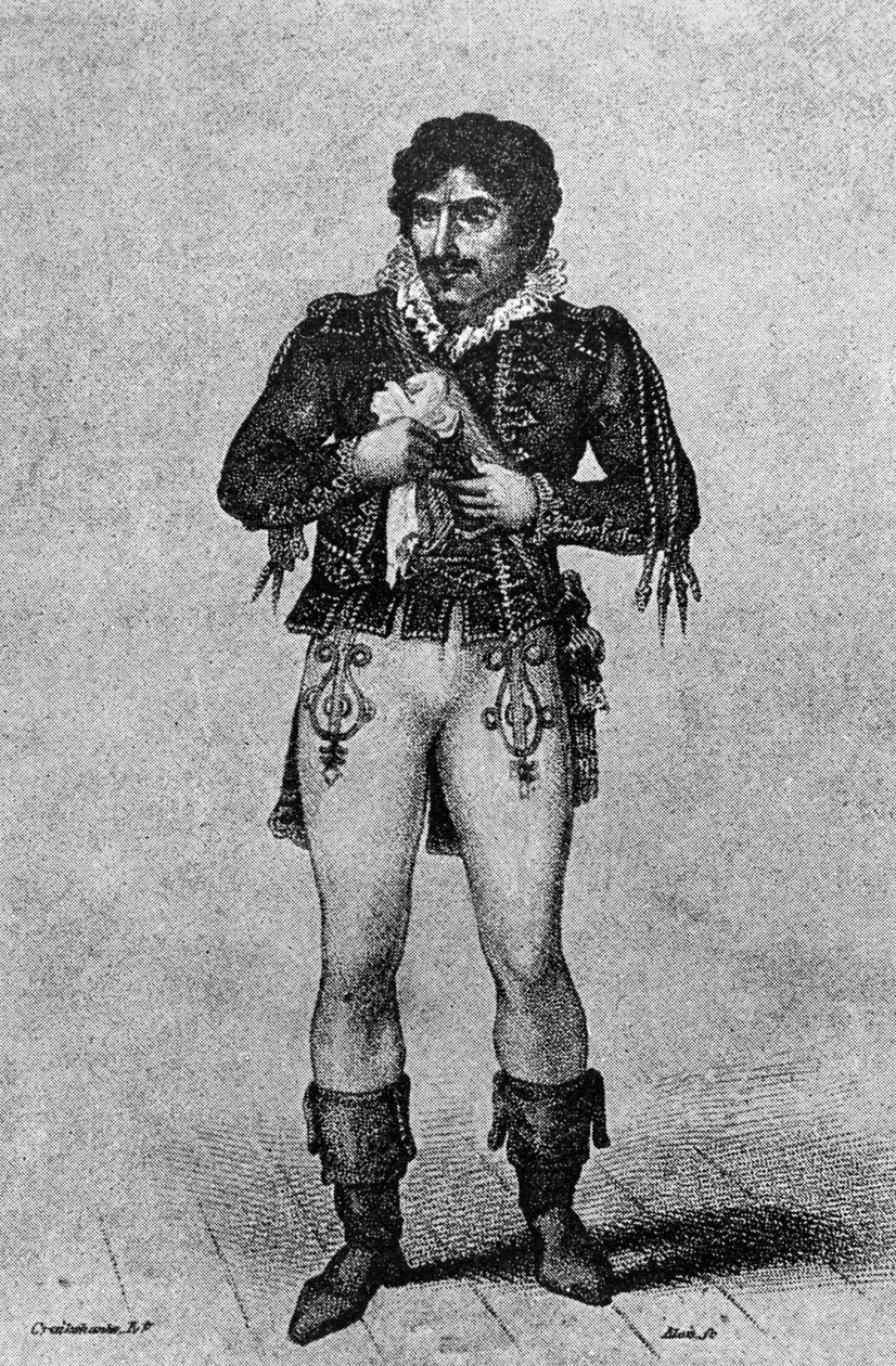 Edmund Kean (1787-1833) som Iago, från William Shakespeares "Othello". av George Cruikshank