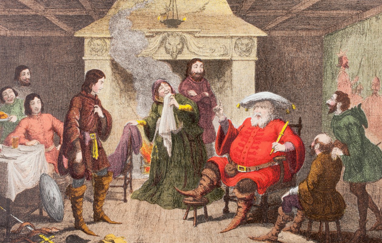 Falstaff spelar kungens roll i Henrik IV, del I, akt II, scen IV, från 