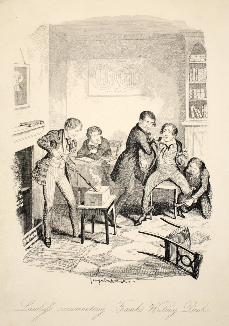 Lawleys som pryder Franks skrivande-skrivbord, från Frank Fairlegh eller scener från livet av en privat elev, pub. c.1870 av George Cruikshank
