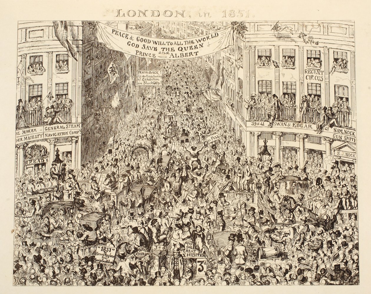 London 1851, från 1851 eller Äventyren av herr och fru Sandboys och deras familj som kom till London för att roa sig och se den stora utställningen, pub. 1851 av George Cruikshank