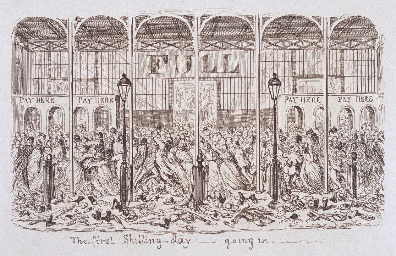Maonyesho Makuu ya Mayhew ya 1851: Siku ya Kwanza ya Shilingi - Kuingia, 1851 swed av George Cruikshank