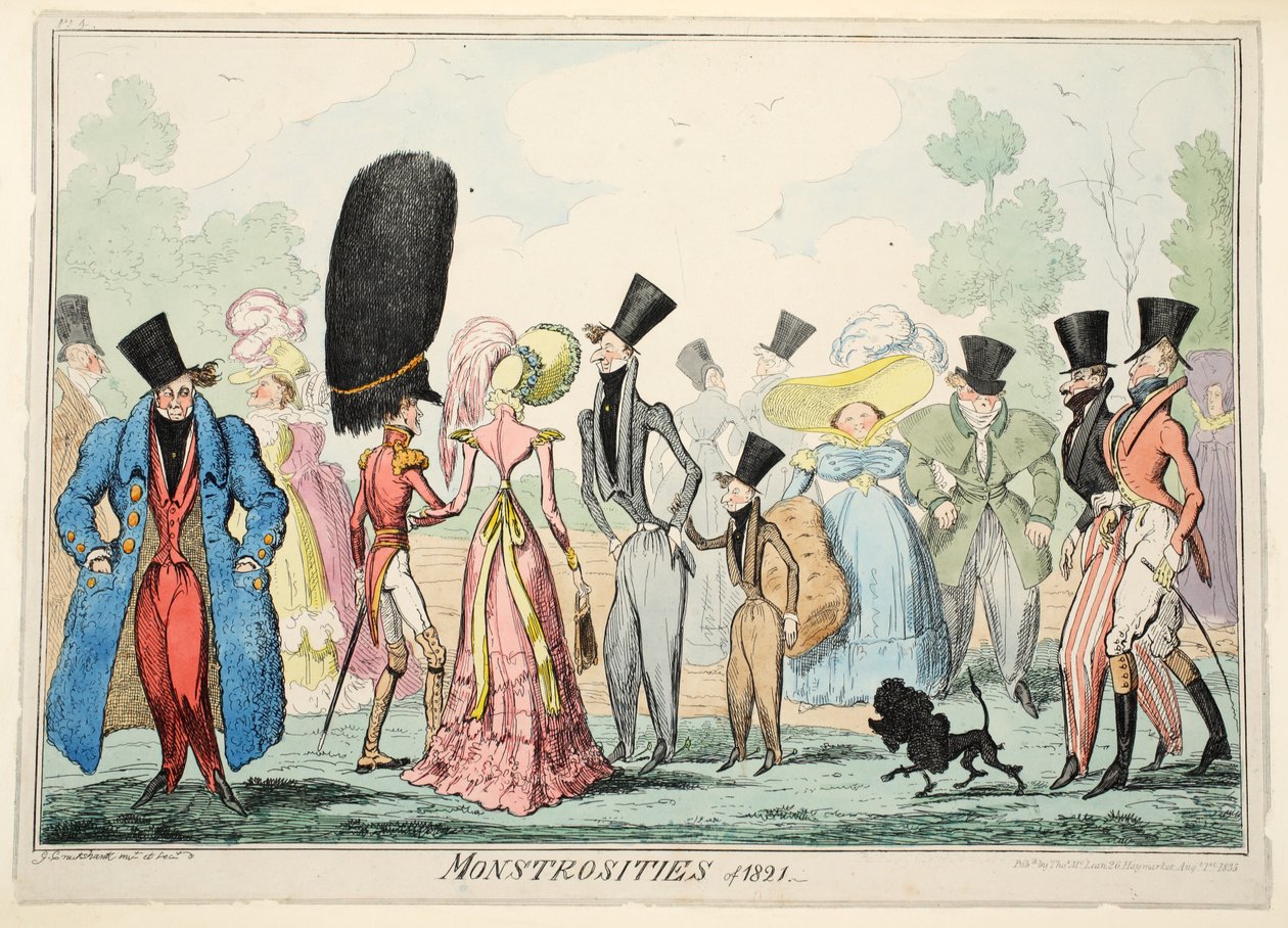 Monstrositeter 1821, pub. 1835 (handfärgad gravyr) av George Cruikshank