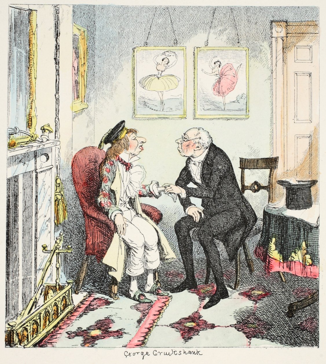 Mr Lambkin upptäcker att han har gått lite för fort i sin strävan efter mått och nöje, från The Bachelors Own Book or the Progress of Mr Lambkins, pub. 1844 av George Cruikshank