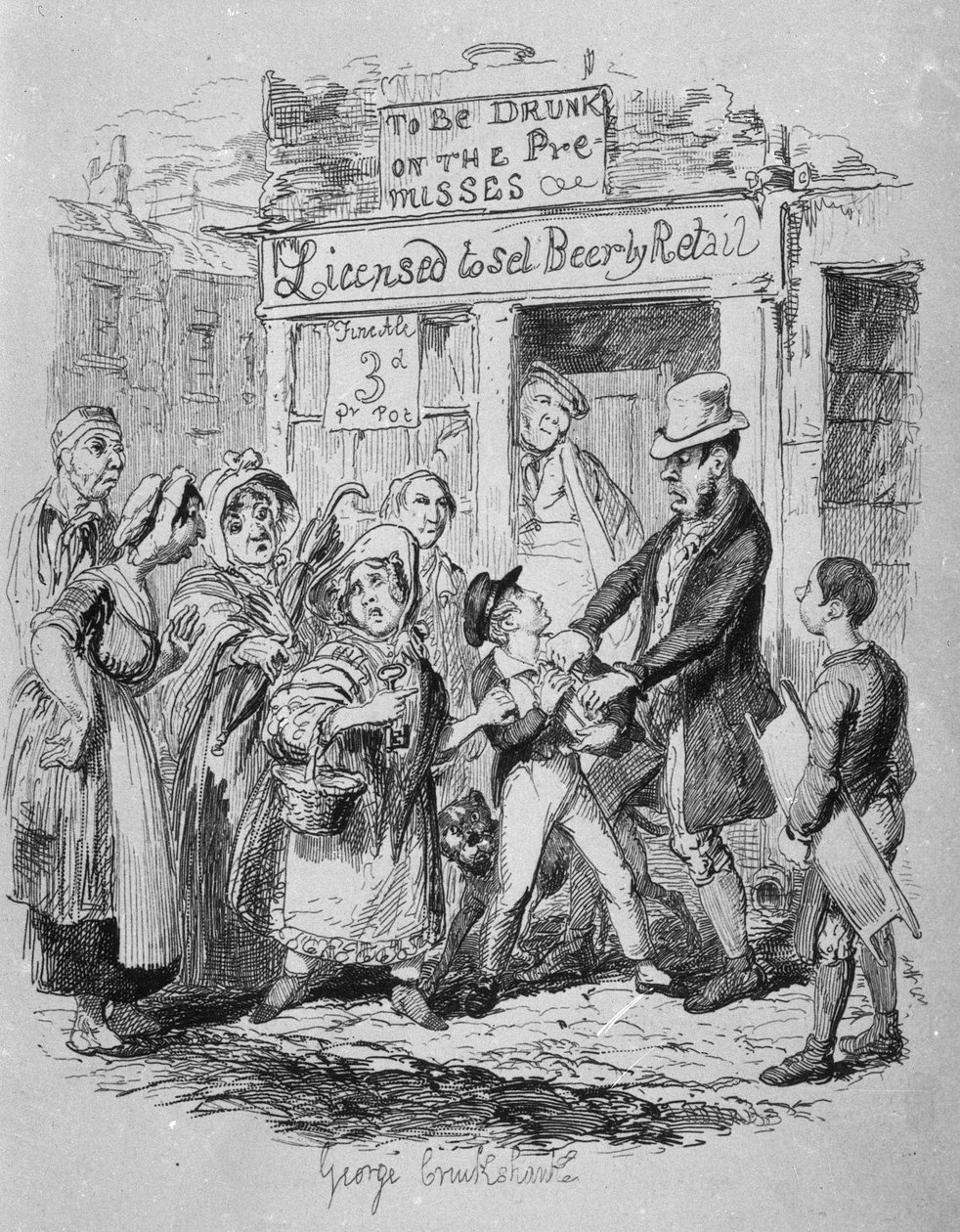 Oliver hävdade av sina tillgivna vänner, från "The Adventures of Oliver Twist" av Charles Dickens (1812-70) 1838 av George Cruikshank