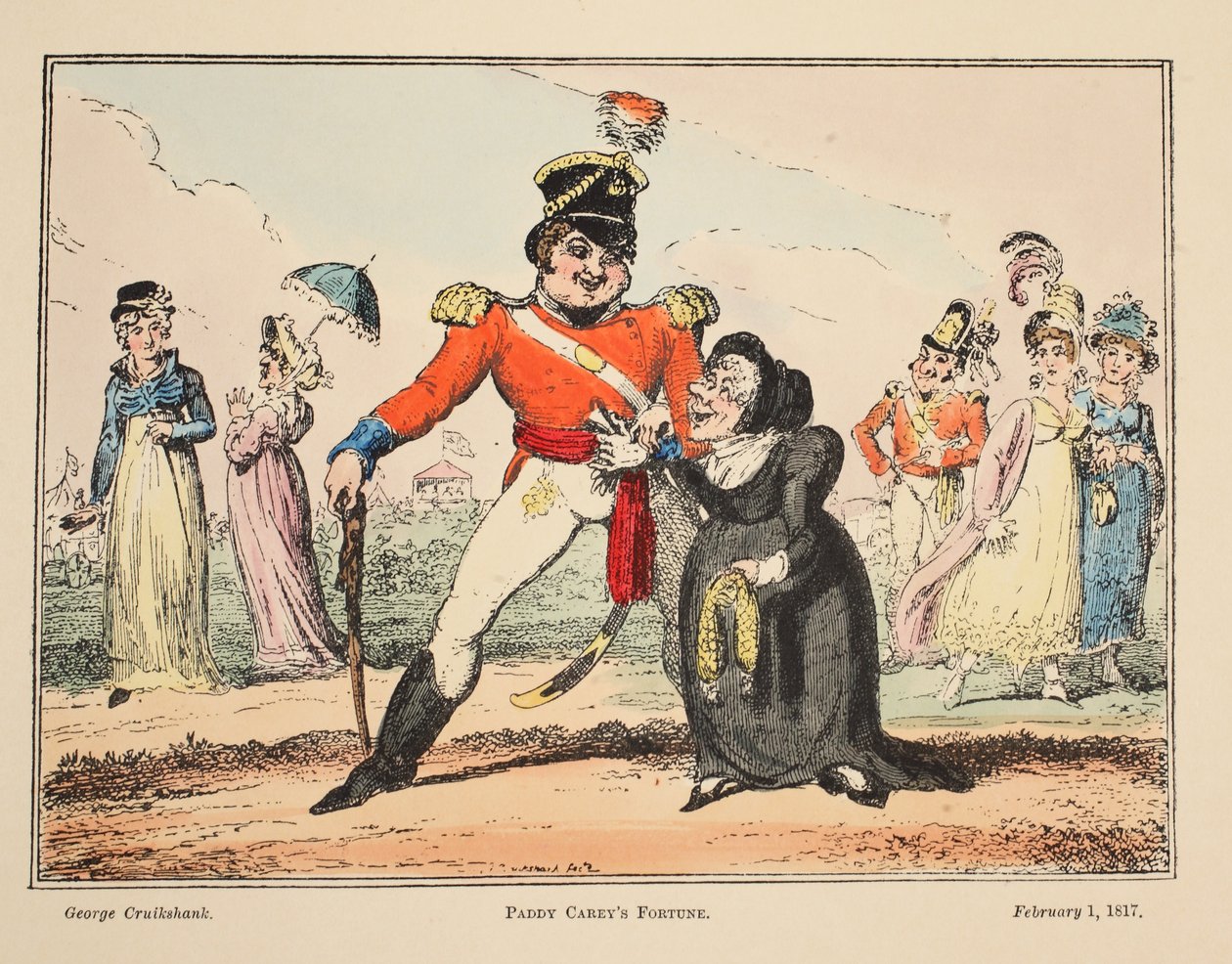 Paddy Careys Fortune, pub. 1817 (handfärgad gravyr) av George Cruikshank