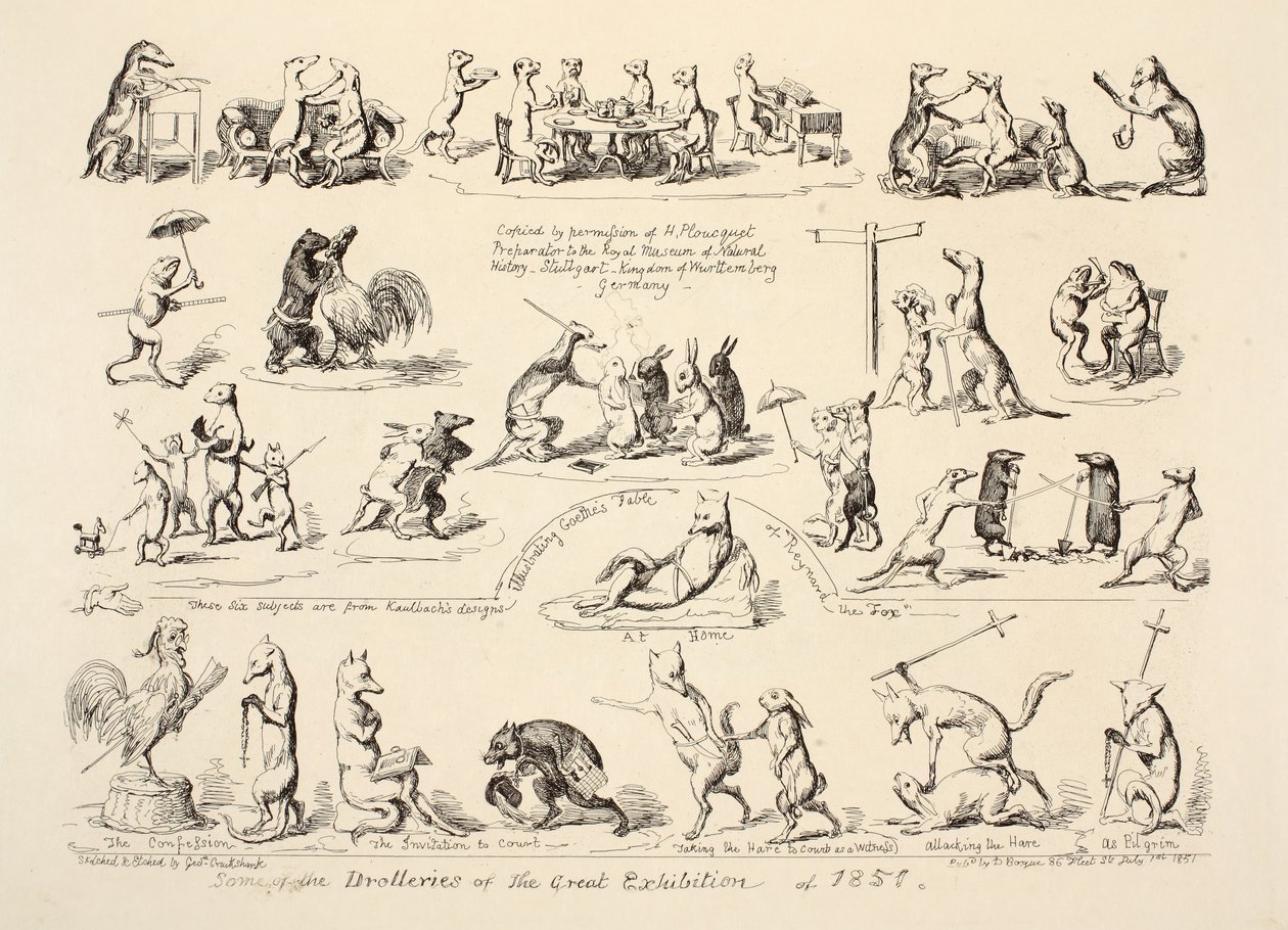 Några av Drolleries of the Great Exhibition, pub. 1851 av George Cruikshank