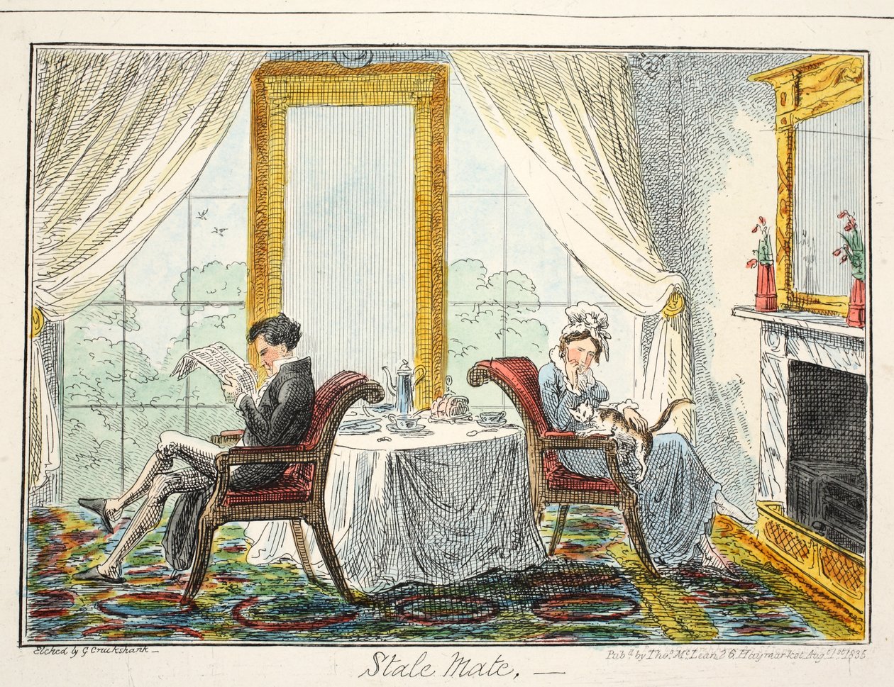 Stale Mate, pub. 1835 (handkolorerad etsning) av George Cruikshank