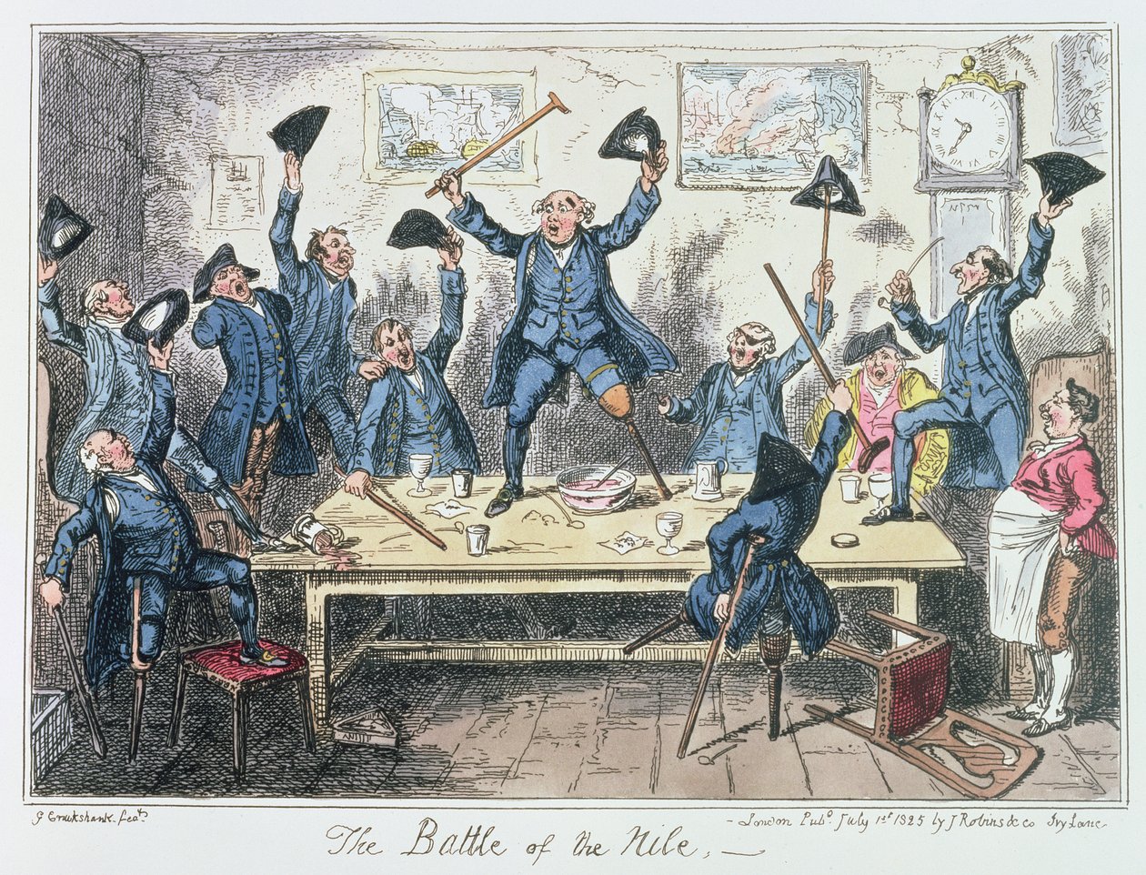 The Battle of the Nile, publicerad av James Robins und Co., 1 juli 1825 (färgad etsning) av George Cruikshank