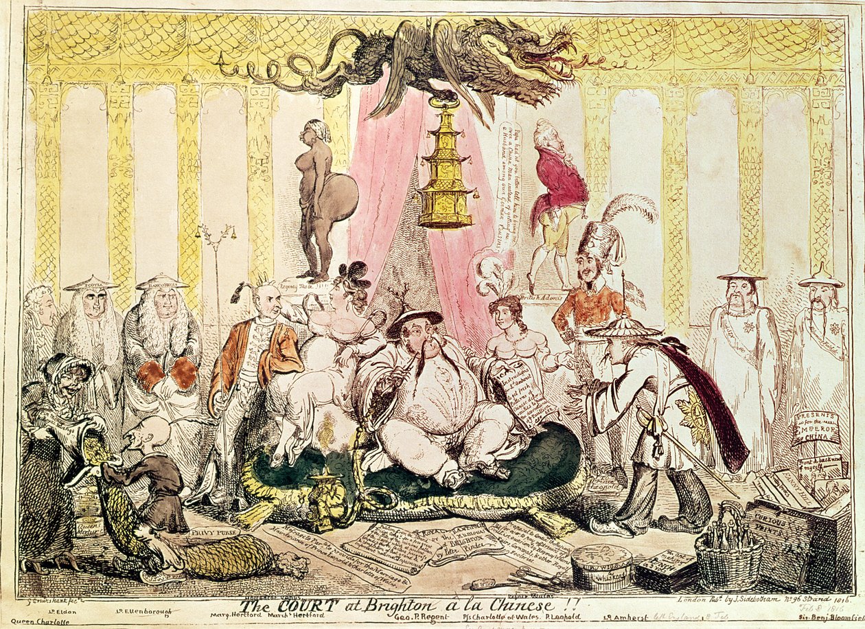 Court at Brighton a la Chinese, 1816 (handfärgad gravyr) av George Cruikshank