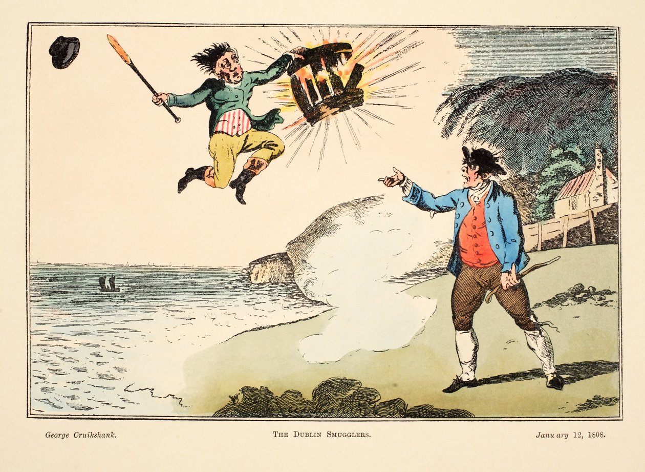 The Dublin Smugglers, 1808 (handfärgad gravyr) av George Cruikshank