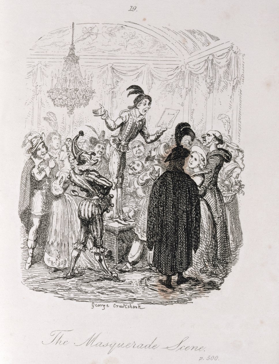 Maskeradscenen, från "Amelia", graverad av konstnären, illustration från "The Works of Henry Fielding", pub. av Henry G. Bohn, 1853 av George Cruikshank