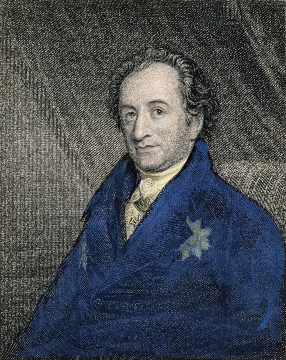 Porträtt av Johann Wolfgang von Goethe (1749-1832) graverad av James Posselwhite (1798-1884) pub. av William Mackenzie av George Dawe