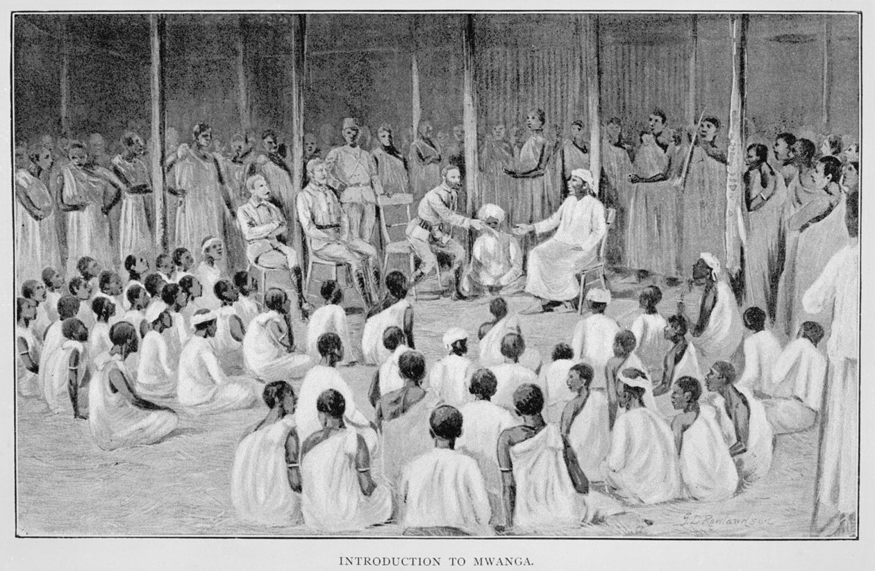 Introduktion till Mwanga, från "The Rise of Our East African Empire", av Lord Frederick J.D. Lugard, 1893 av George Derville Rowlandson