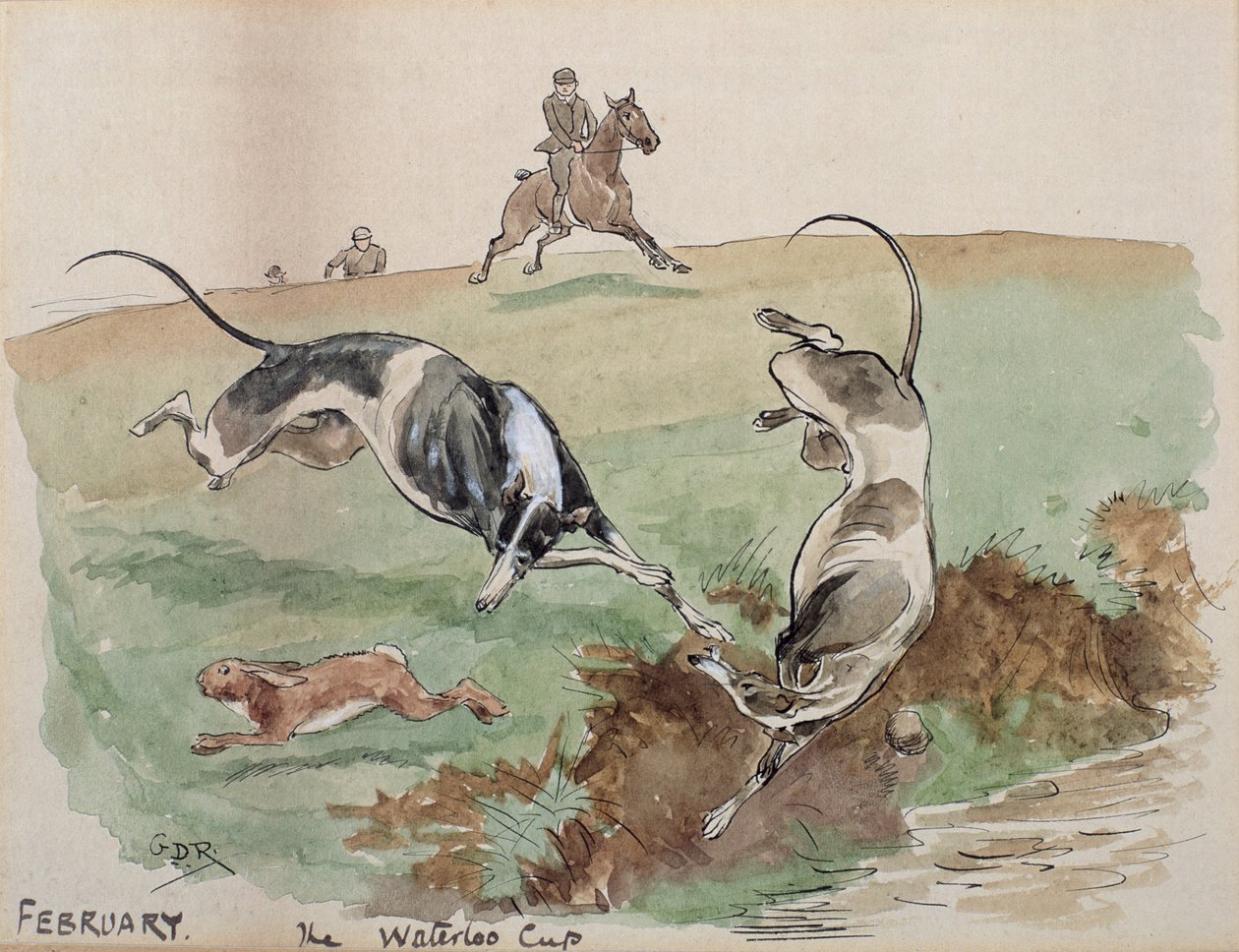 Februari månad: (penna, bläck och wc på papper) av George Derville Rowlandson