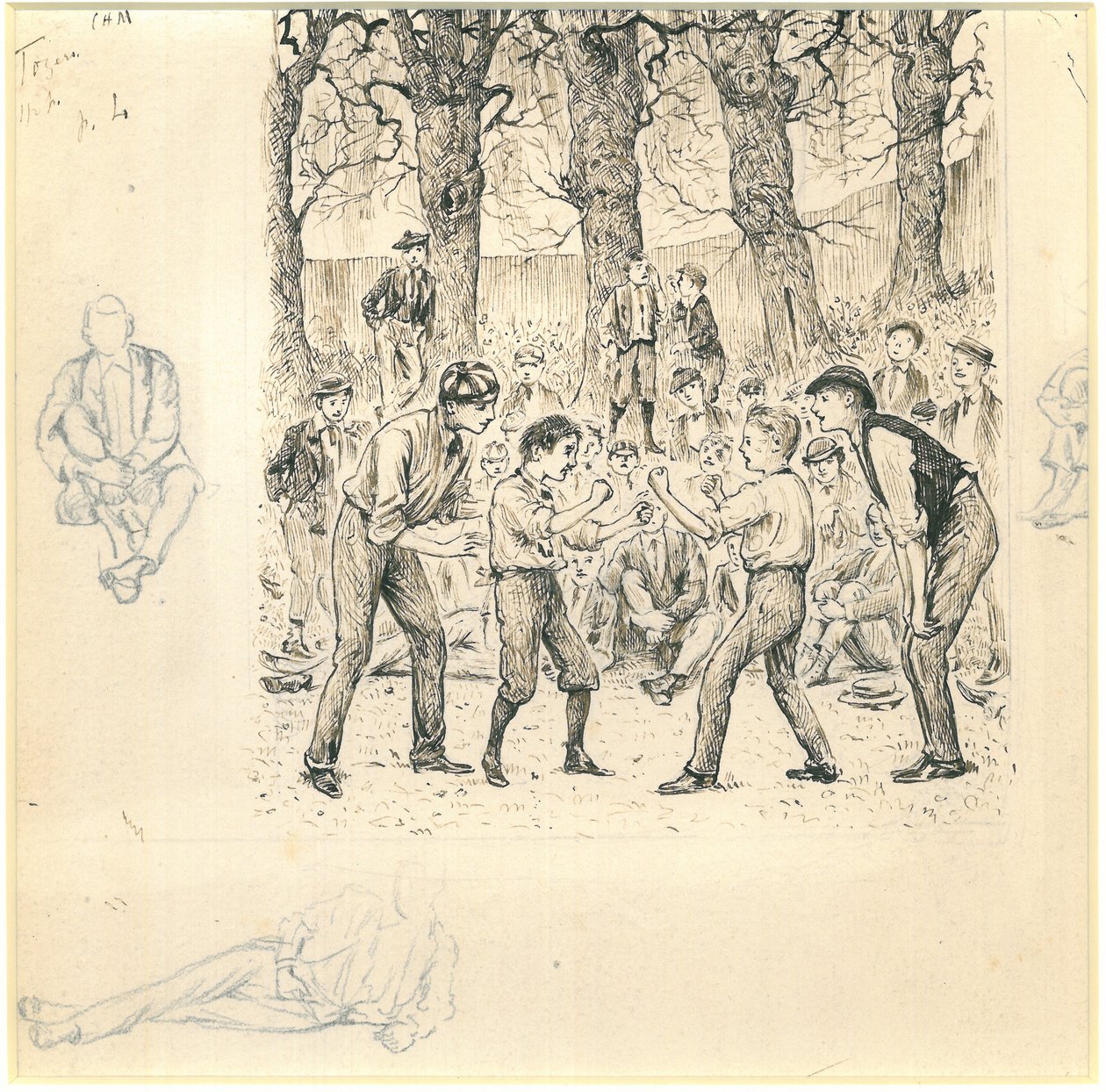 School Boys Fighting (penna och bläck med penna på papper) av George du Maurier