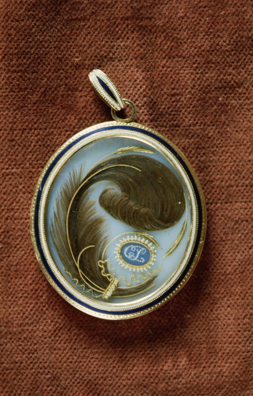 Emaljerad medaljong som innehåller en hårlock med initialerna C. L. av George Engleheart