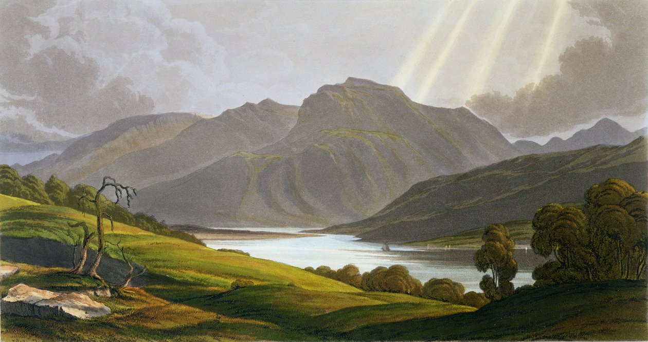 Ben Nevis, tavla XII från "Scenery of the Grampian Mountains", utställd 1811, publicerad 1819 (handkolorerad gravyr) av George Fennel Robson
