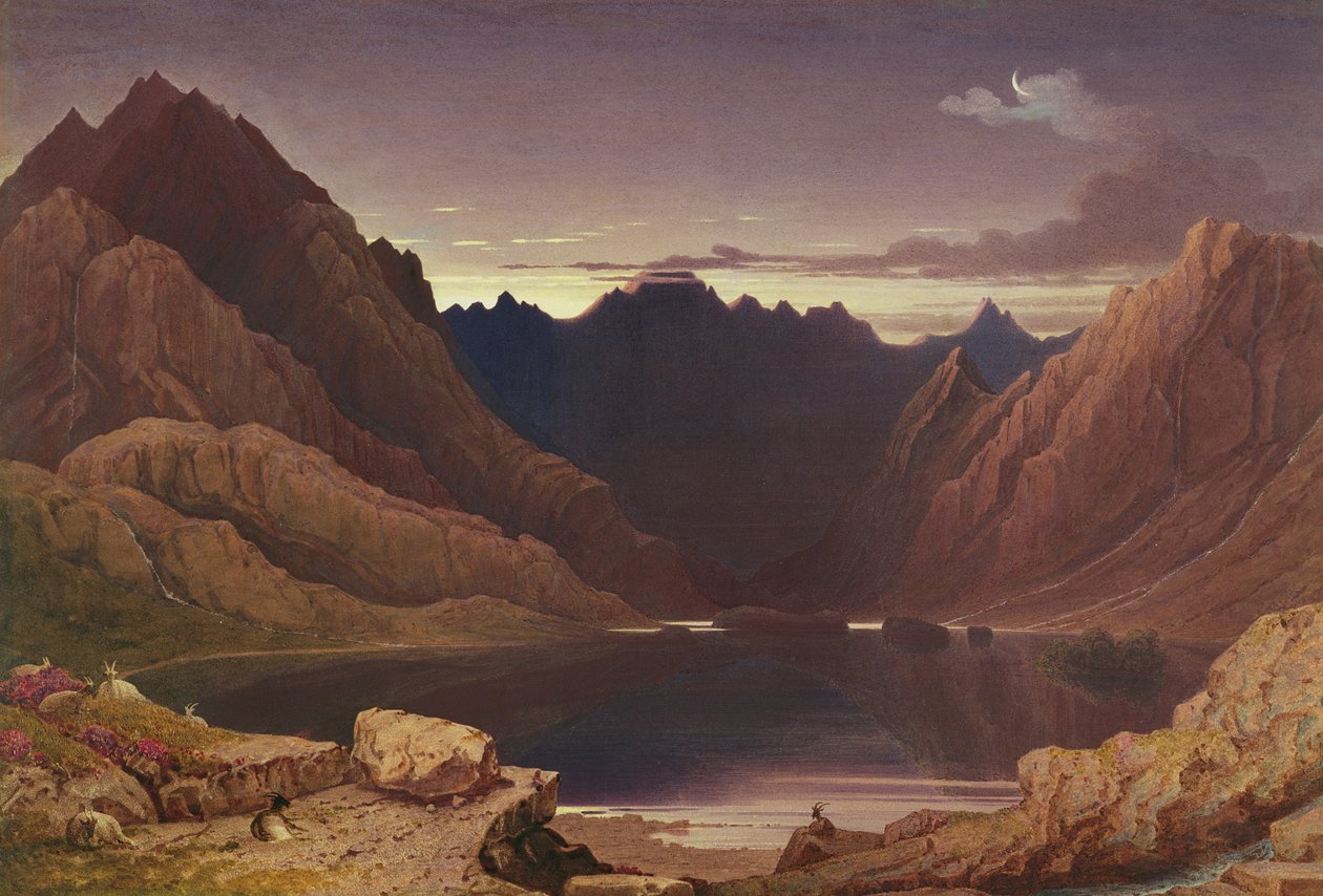 Loch Coruisk, Isle of Skye - Dawn, ca 1826-32 (wc och tuggummi på kortet) av George Fennel Robson