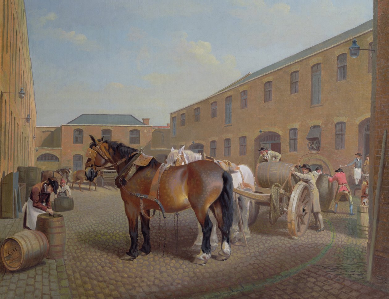 Laddar Drays på Whitbread Brewery, Chiswell Street, London, 1783 av George Garrard