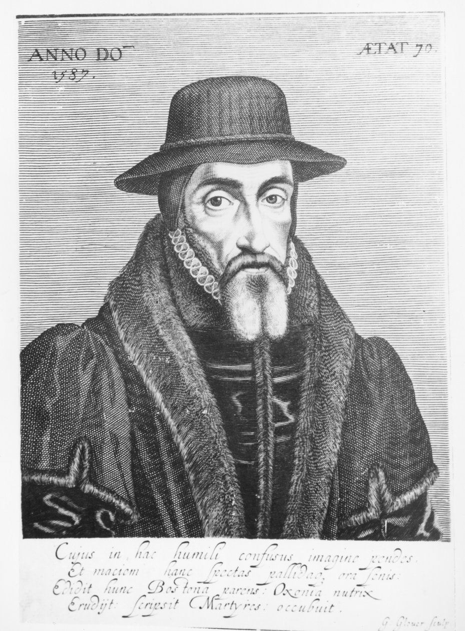 Porträtt av John Foxe (1516-87) engelsk martyrforskare av George Glover