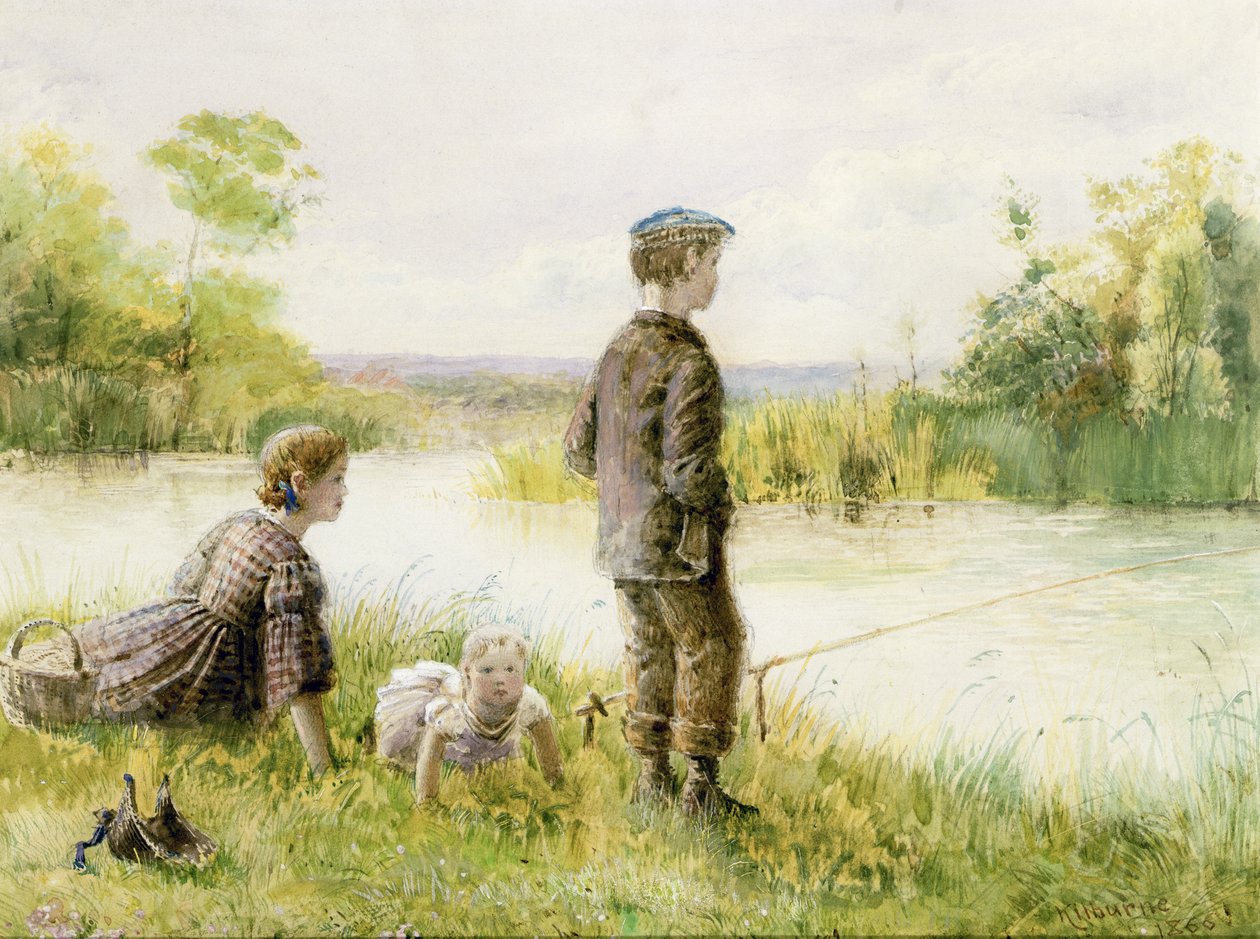Barn som fiskar vid en bäck av George Goodwin Kilburne