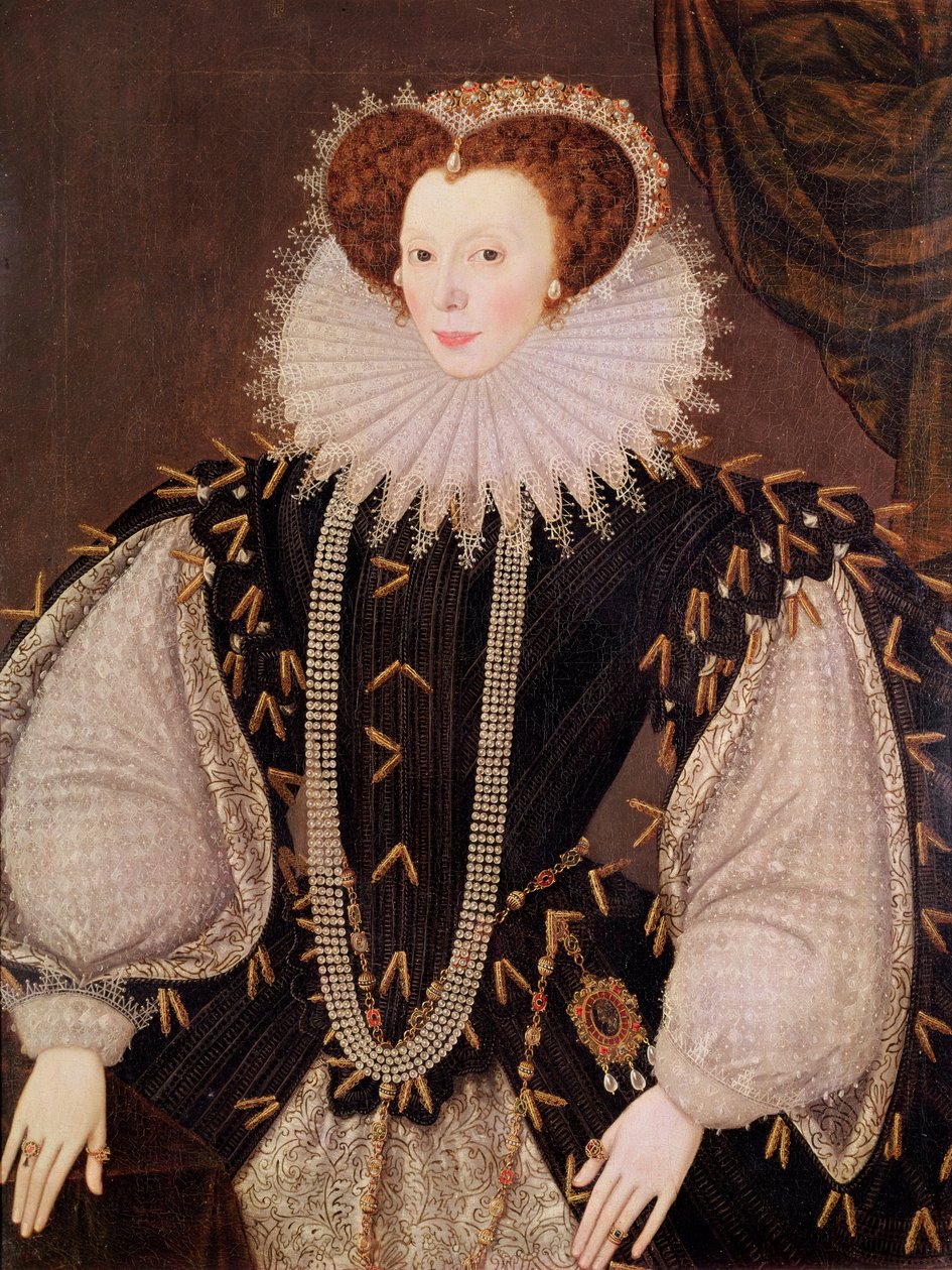 Porträtt av Elizabeth Sydenham, Lady Drake, ca 1585 av George Gower