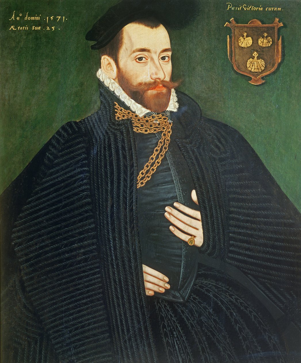 Porträtt av en gentleman, traditionellt kallad A Member of the Dacre Family, 1571 av George Gower