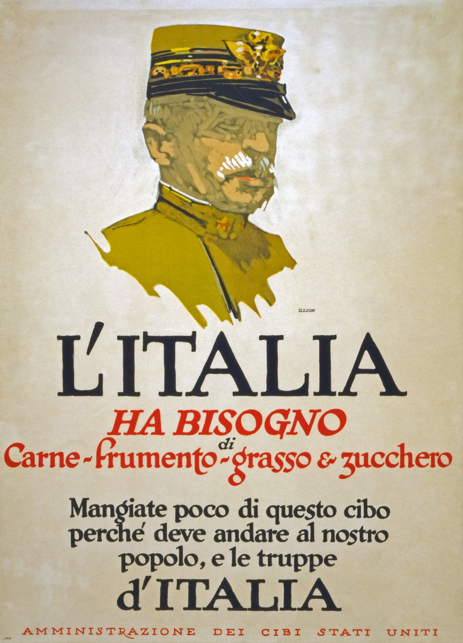 Italien har behov av kött, vete, fett och socker, 1917 av George Illian