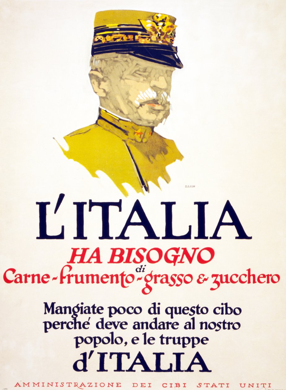 Italien har behov av kött, vete, fett och socker, 1917 av George Illian