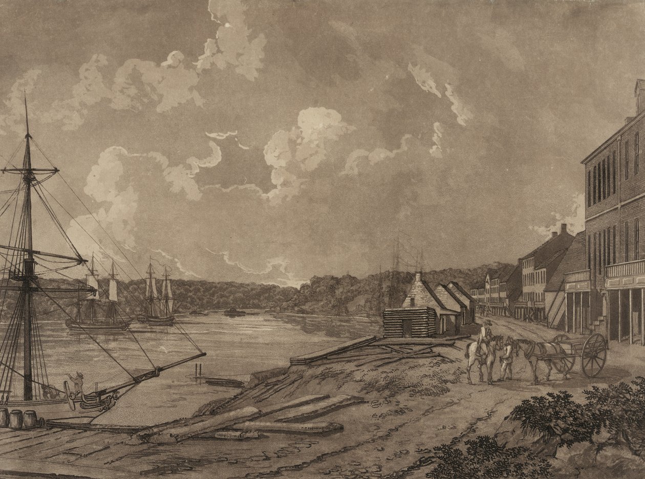 Utsikt över förorterna till staden Washington (Georgetowns strand), ca 1795 (akvatint) av George Isham Parkyns