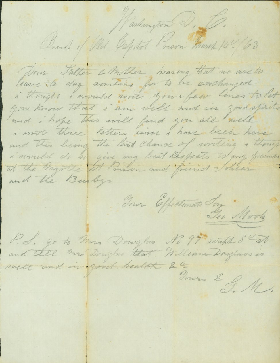 Mentions his good health and spirits av George J. Mook