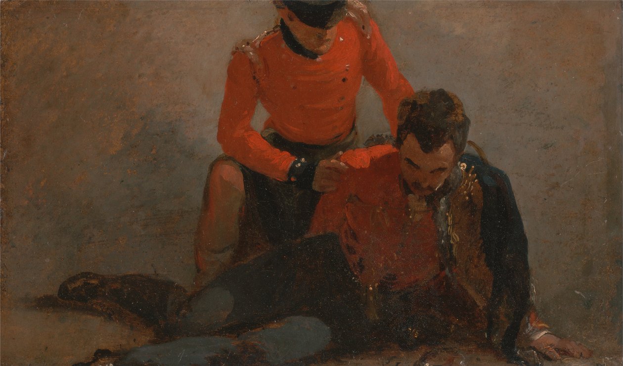 En Highlander, Black Watch som deltar i en general av husarer, möjligen Lord Uxbridge - en studie för The B... av George Jones