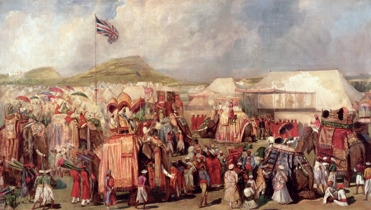 Infödda prinsar anländer till lägret för den kejserliga församlingen i Delhi, 1877 av George Landseer
