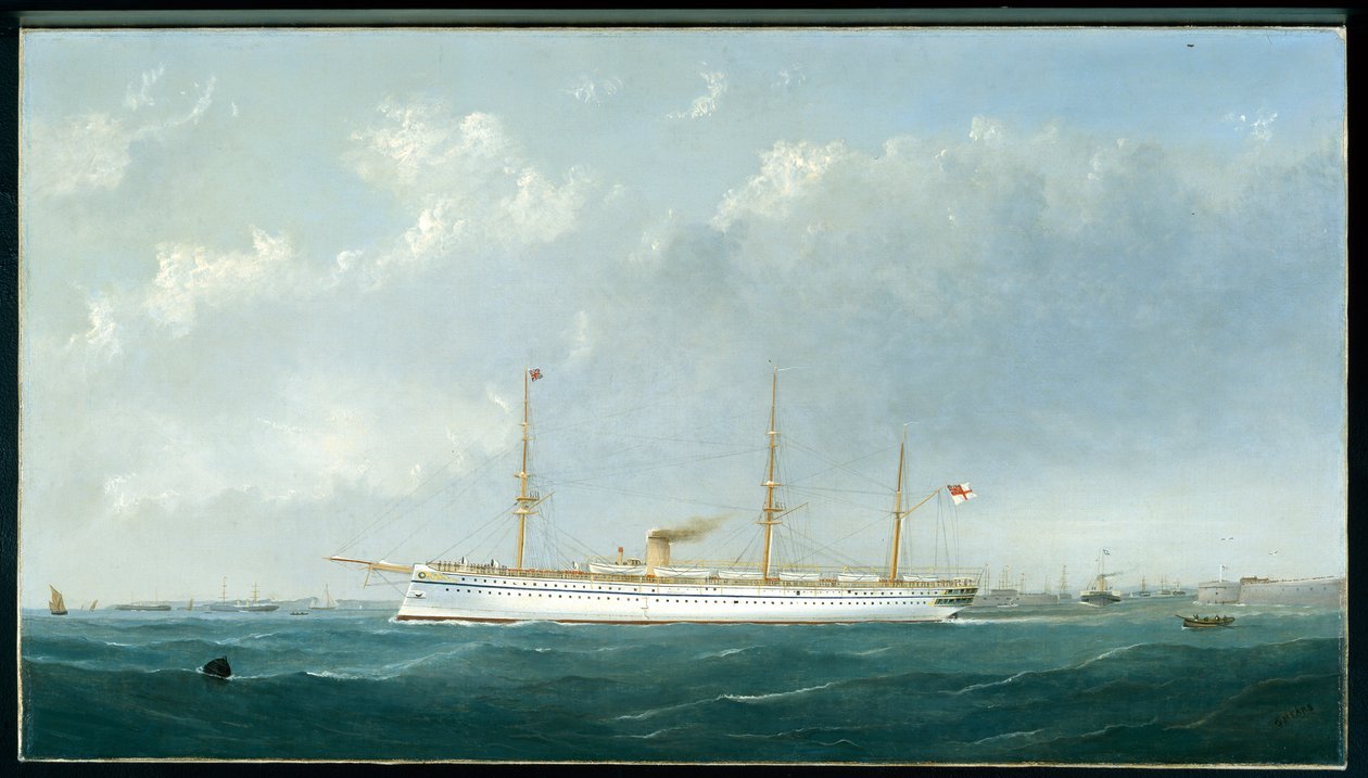 Truppskeppet "Euphrates" lämnar hamnen, ca 1870 av George Mears