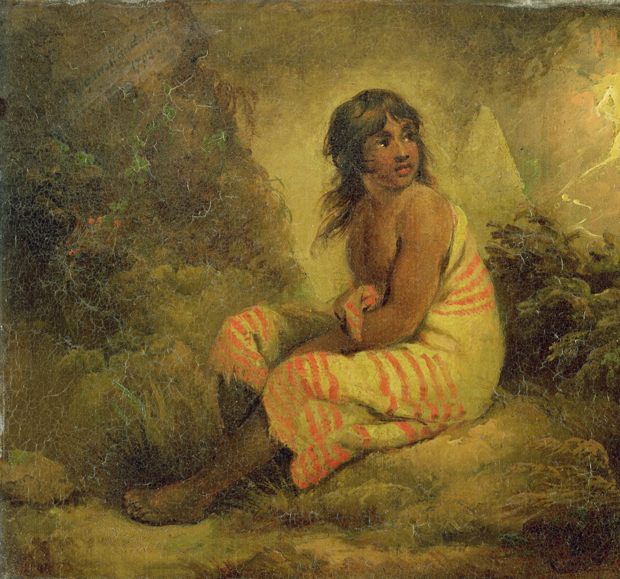 Indian Girl, 1793 (olja på duk monterad på panel) av George Morland