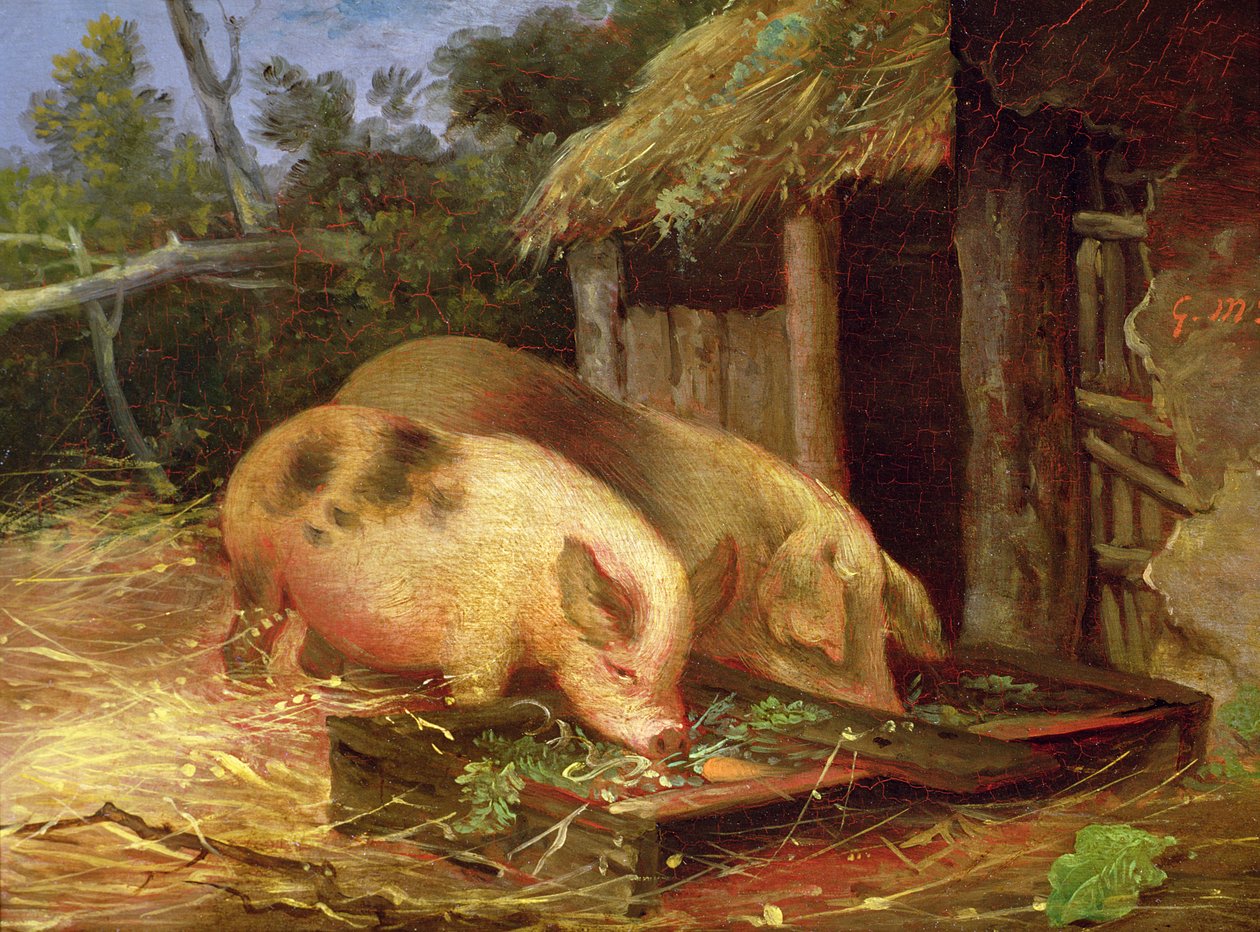 Grisar vid ett tråg av George Morland