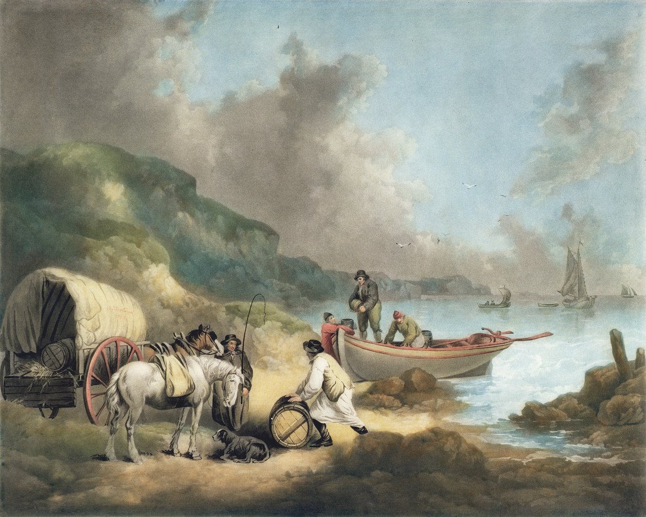 Smugglare, graverad av James Ward (1769-1859), pub. av J.R. Smith, 1793 (mezzotintgravyr) (par 125517) av George Morland