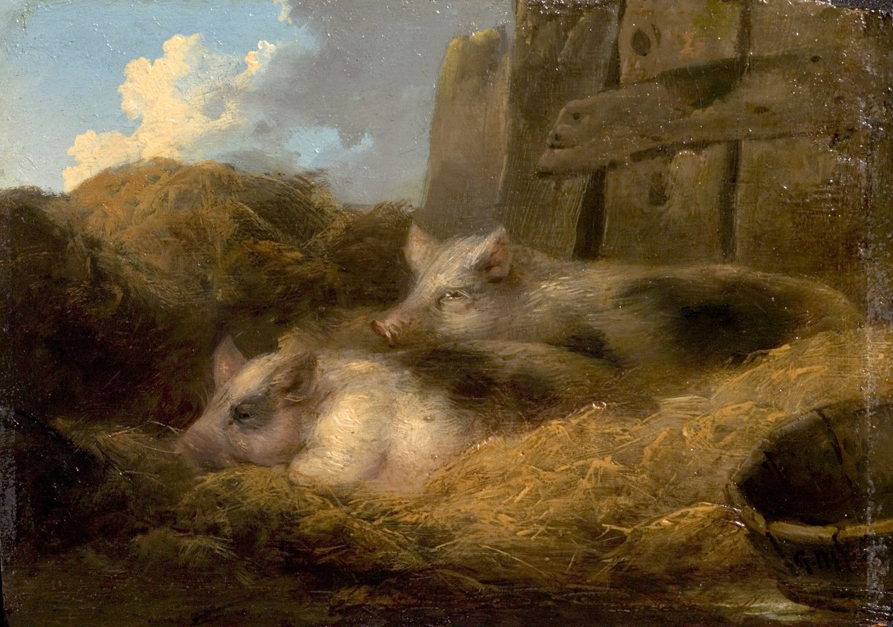 Två grisar i halm (Ladugård med grisar) av George Morland