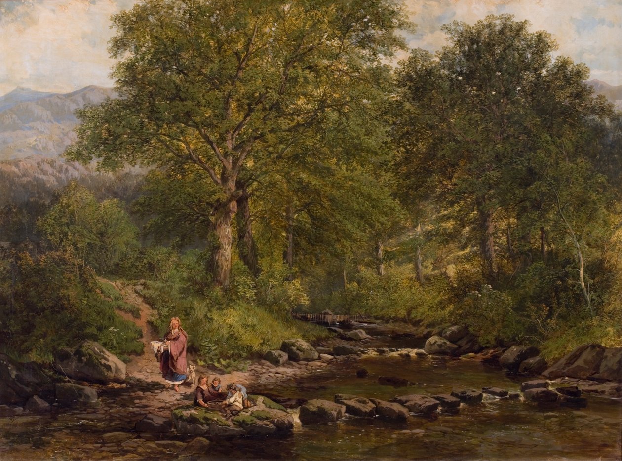 Stepping Stones på floden Rothay, under Loughrigg, 1857 av George W. Pettit