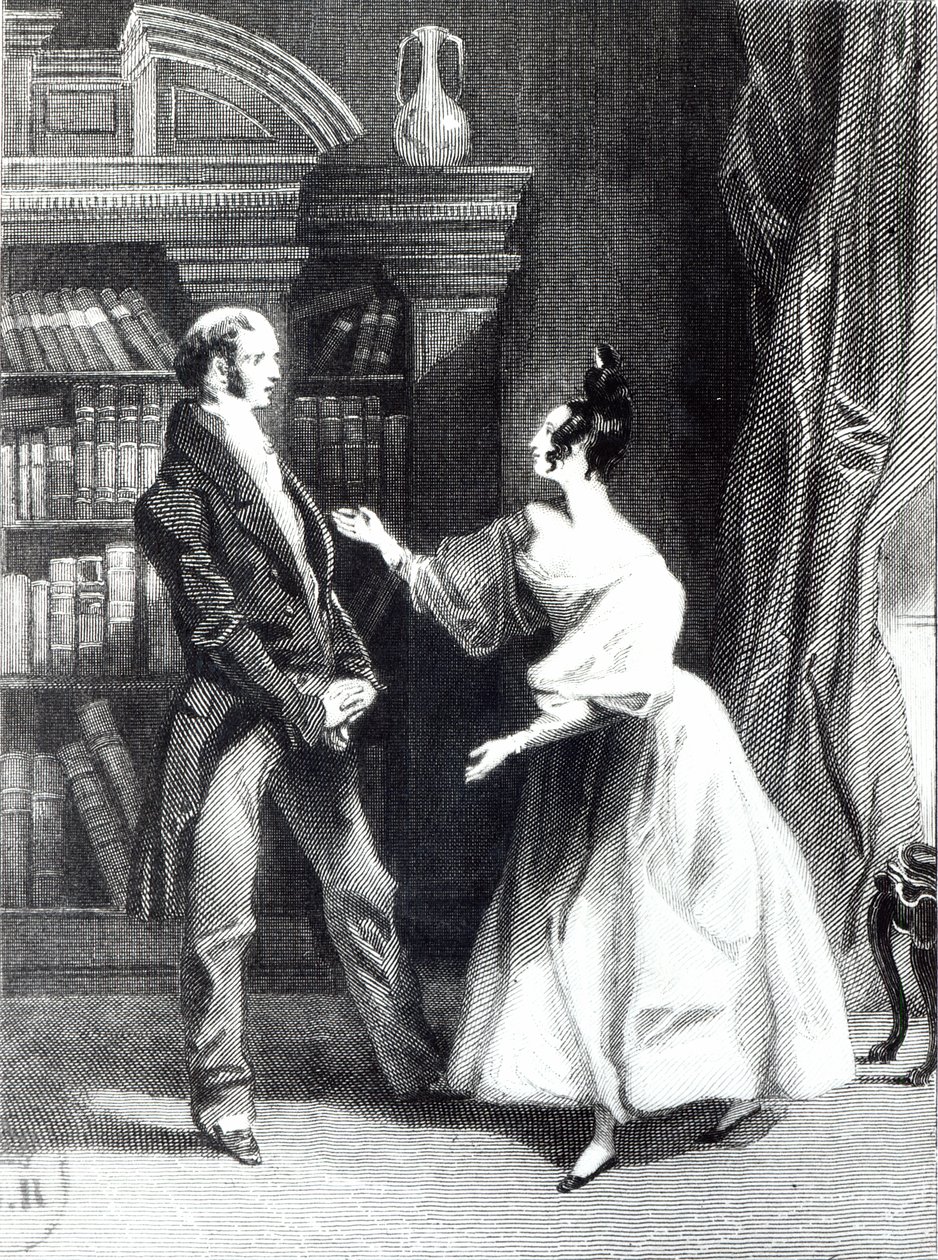 "Då berättade hon för honom vad Mr Darcy frivilligt hade gjort för Lydia. Han hörde henne med förvåning", illustration från "Stolthet och fördom" av Jane Austen (1775-1817) graverad av William Greatbach (f.18) av George Pickering